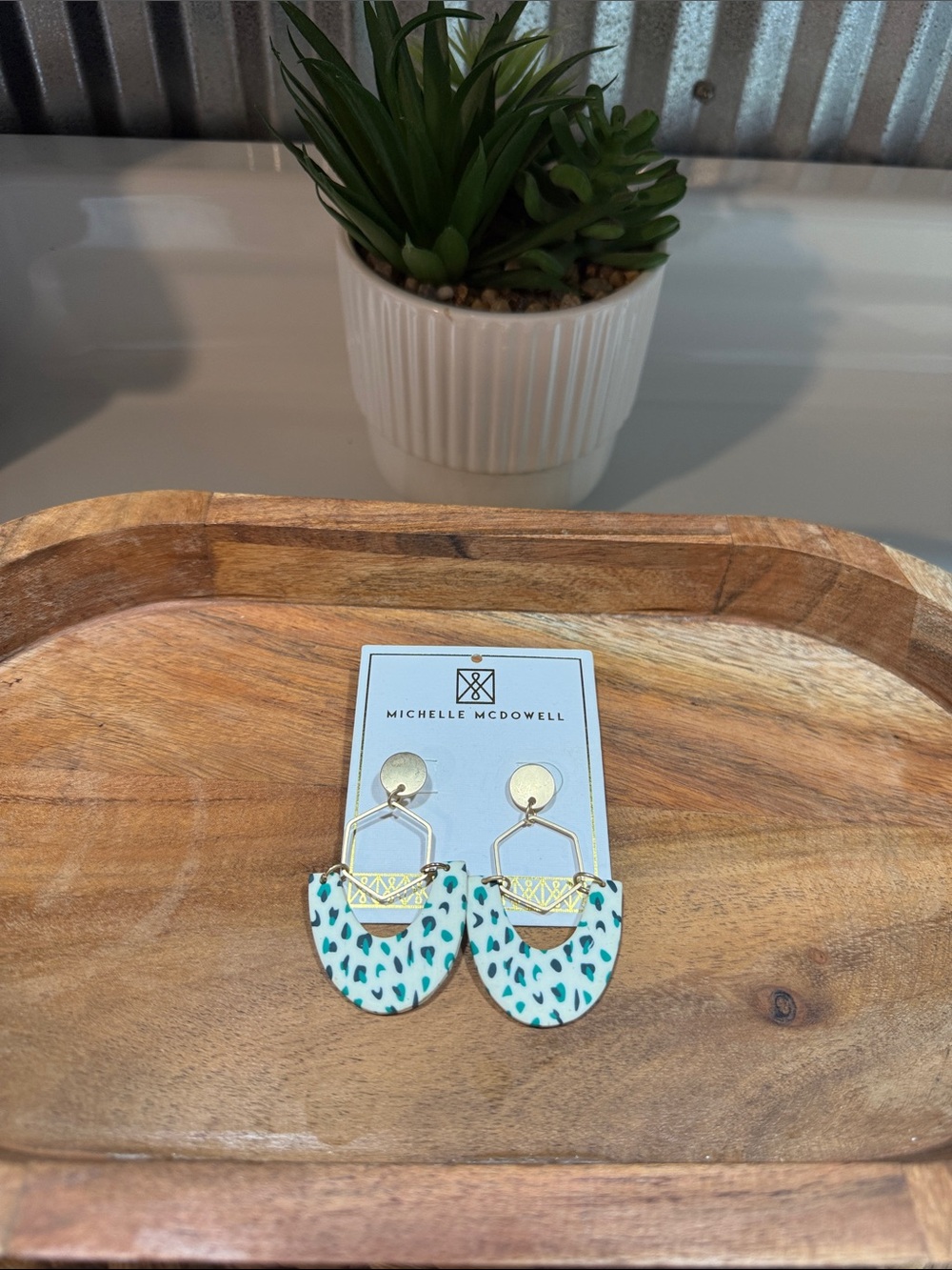 Michelle McDowell Teal Speckled Statement Drop Earrings
